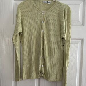 Vintage 100% Silk Women's Ribbed Cardigan Sweater - Green
